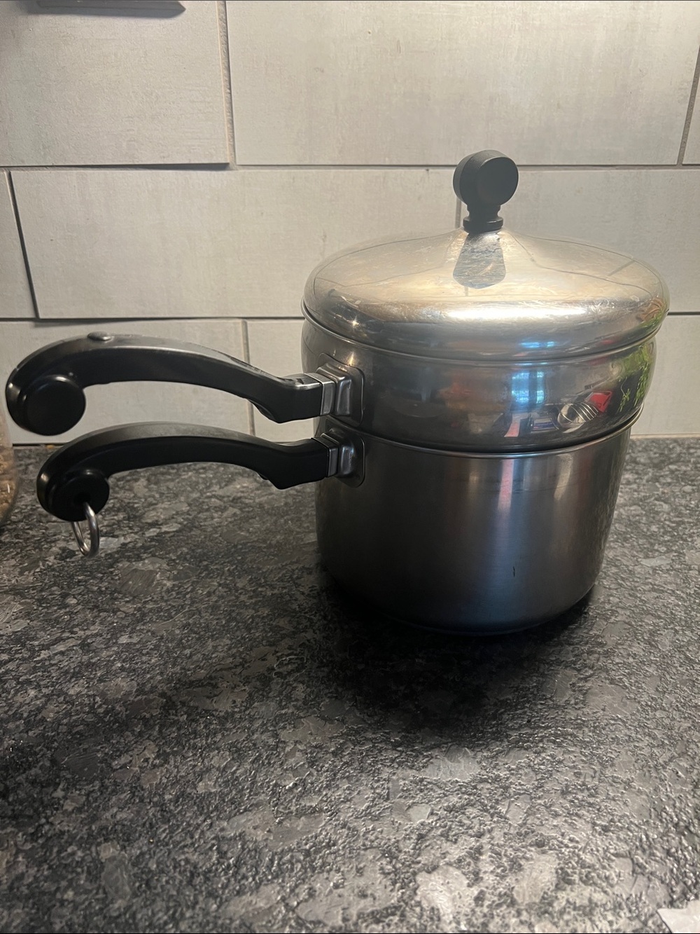 Farberware 2 1/2qt Stainless Steel Double Boiler Pot with Black Handles & lid
